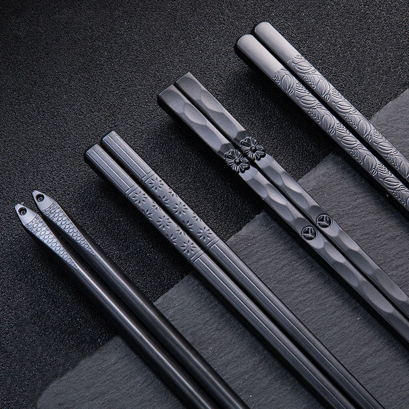 5 par/set de palillos de aleación de estilo japonés con caja de regalo antideslizantes a prueba de moho Sushi palitos para cortar alimentos utensilios de cocina reutilizables
