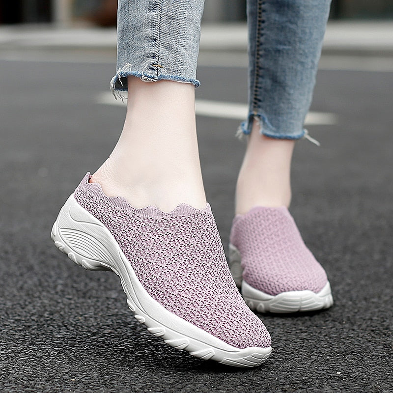 STRONGSHEN Women Shoes Fashion Breathable Walk Mesh Flat Shoes Lady Sneakers Women Tenis Feminino Shoes Lady Mesh Summer Shoes