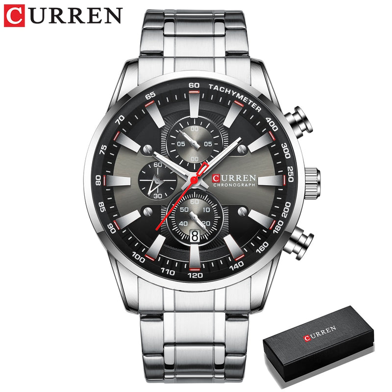 CURREN Man Watches Luxury Sporty Chronograph Wristwatches for Men Quartz Stainless Steel Band Clock Luminous Hands