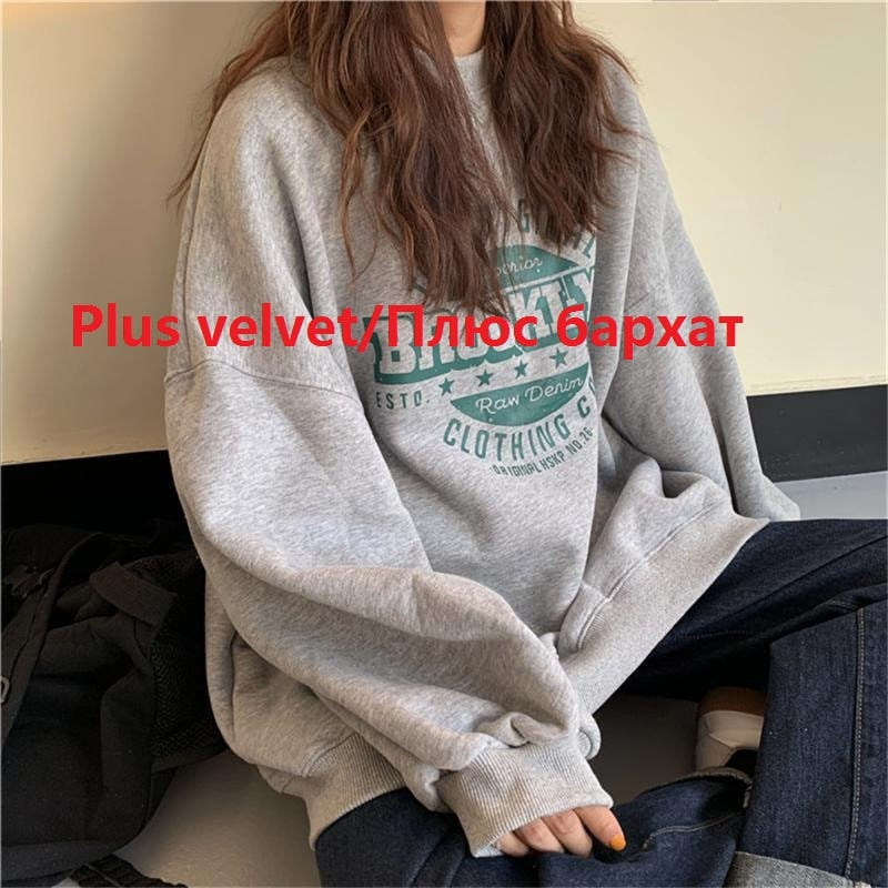 Thin Pullover Sweatshirt Fashion Autumn Designer Loose Crewneck Sweatshirt Harajuku Hoodie Polerones Mujer 2022 Kpop Clothes