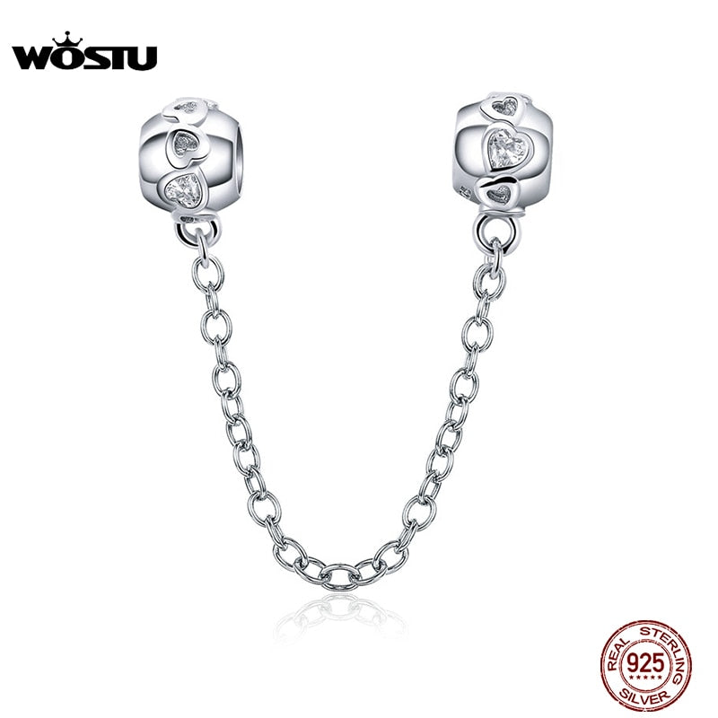 Genuine 925 Sterling Silver Love Connection Safety Chain Charm Fit Original wst Bracelet Pendant Authentic Jewelry C736