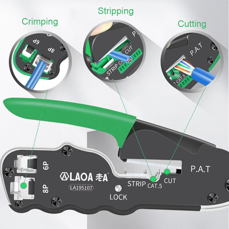 Alicates de crimpado LAOA, herramientas de red, pelador de cables, cortador de cables, alicates de corte, herramienta portátil de crimpado de terminales