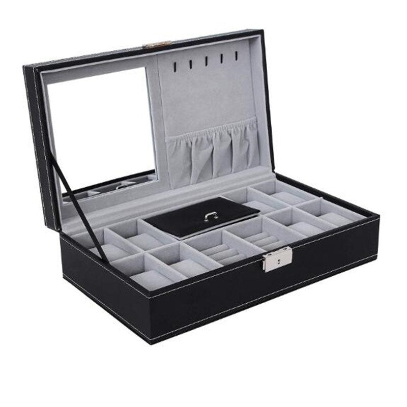 6/6+3/8+2 Grids Storage Watch Box 8/10/12 Grids PU Leather Watch Holder Organizer for Quartz Watch Jewelry Boxes Display Gift