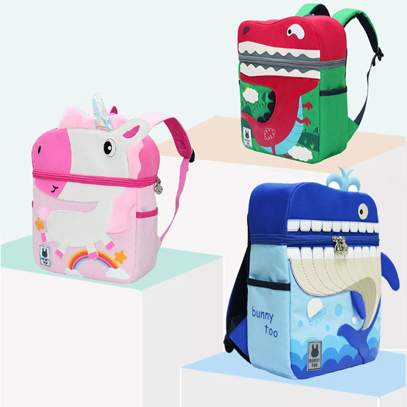 Kid Unicorn Rucksack Cute 3D Cartoon Dinosaurier Anti-Lost Kindergarten Orthopädische Schultasche für Mädchen Kinder Mochila Bookbag