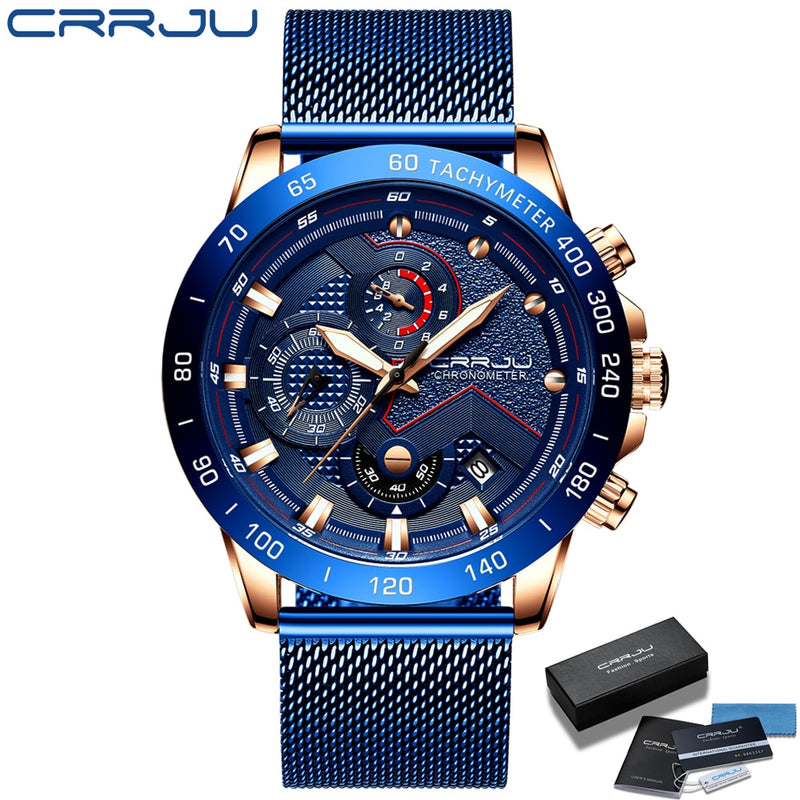 CRRJU 2021 Neue Mode Herrenuhren mit Edelstahl Top Marke Luxus Sport Chronograph Quarzuhr Herren Relogio Masculino