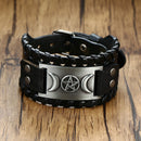 Vnox 26mm Wide Bracelets for Men Viking Icon Nordic Rune Hammer Wristband Black Brown Punk Rock Vintage Jewelry