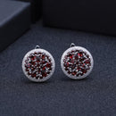 GEM'S BALLET 11.65Ct Natural Red Garnet Gemstone Earrings Ring Set 925 Sterling Silver Round Jewelry Set For Women Wedding