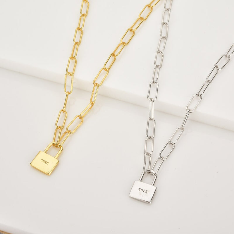 ANDYWEN 925 Sterling Silver Lock Pendant Long Chain Horoscope Chain 45cm Long Chains Rock Punk Fashion Fine Jewelry For Women