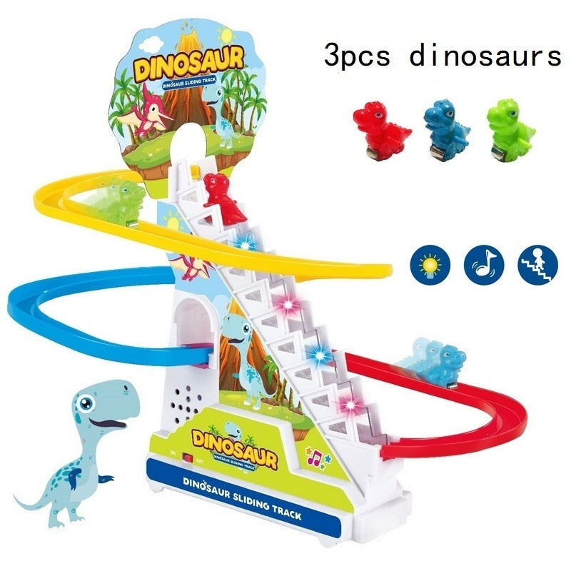 Climbing Stairs Track Toys Cartoon Penguin Dinosaur Dog Duck For Children Electronic Music Kids Funny Boys Girls Birthday Gift