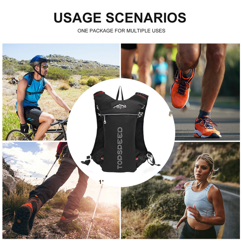 Trail Running-5L Ultralight backpack, hydration jogging vest, Marathon, bicycle, water bottle 250ml 500ml