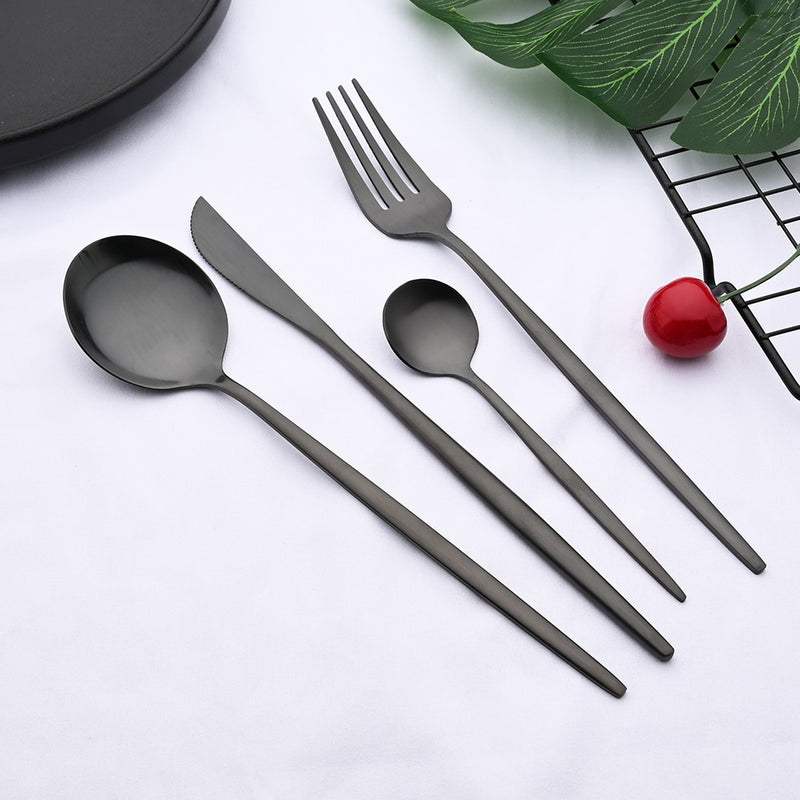 24Pcs Gold Matte Dinnerware Cutlery Set Stainless Steel Flatware Set Dinner Kniffe Fork Spoon Silverware Set Kitchen Tableware