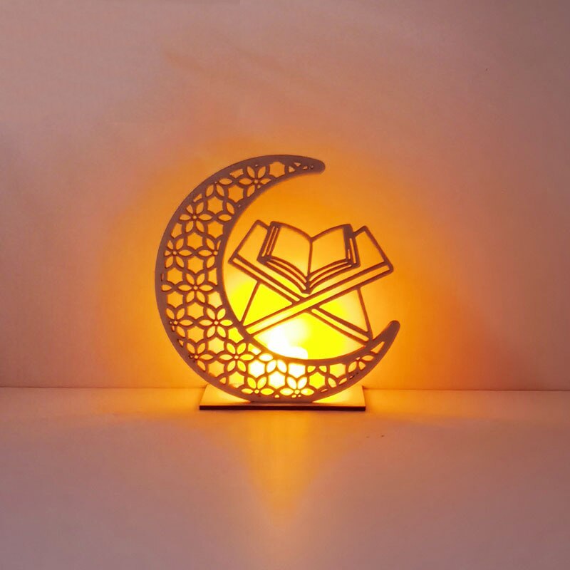 LED Eid Mubarak Wooden DIY Craft Ornament Pendant Islam Muslim Party Home Decoration Ramadan Kareem Event Party Supplies