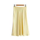 Slim Women Pink Satin Skirts for Ladies 2021 Yellow Skinny Pencil Skirt Girls Elegant Party Smooth Clothes Jupe Femme Faldas