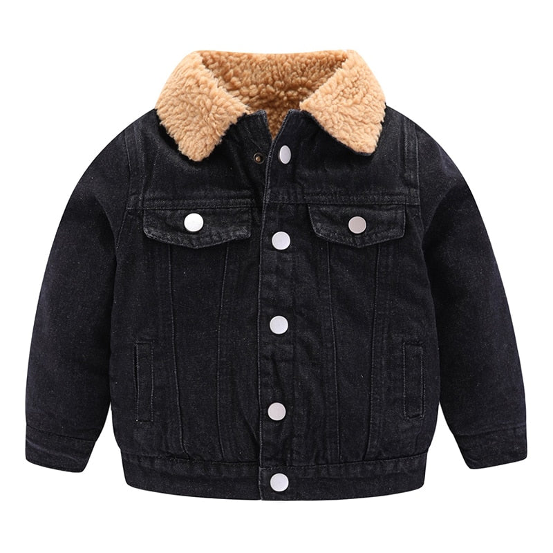 Mudkingdom Heavyweight Boys Girls Denim Coat Sherpa Lined Boys Winter Jacket Thick Chidlren Fleece Outerwear for Girls Clothes