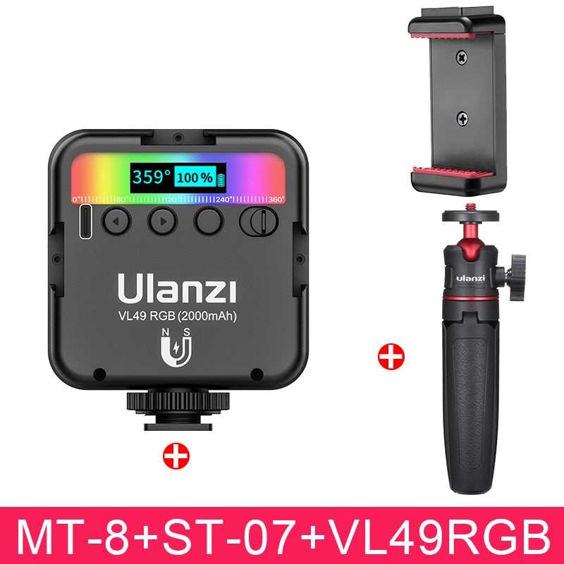 Ulanzi VL49 RGB-Videoleuchten Mini-LED-Kameraleuchte 2000 mAh Wiederaufladbare LED-Panel-Lampe Foto-Video-Beleuchtung für Youtube Tik Tok