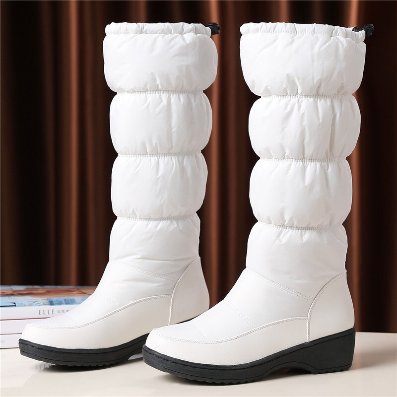MORAZORA, 3 colores, botas de nieve cálidas para mujer, botas de media pantorrilla de felpa de piel gruesa, botas espaciales de algodón blancas y negras para mujer
