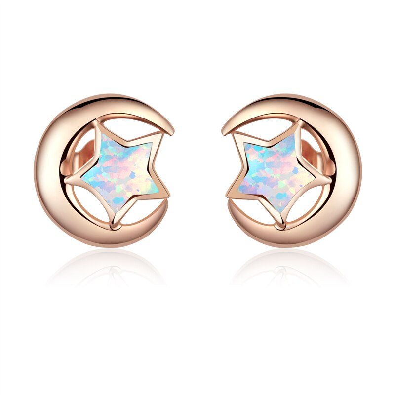 WOSTU 925 Sterling Silver Opal Stud Earrings Cat Unicorn Heart Blue Opal Earrings For Women Original Silver 925 Jewelry