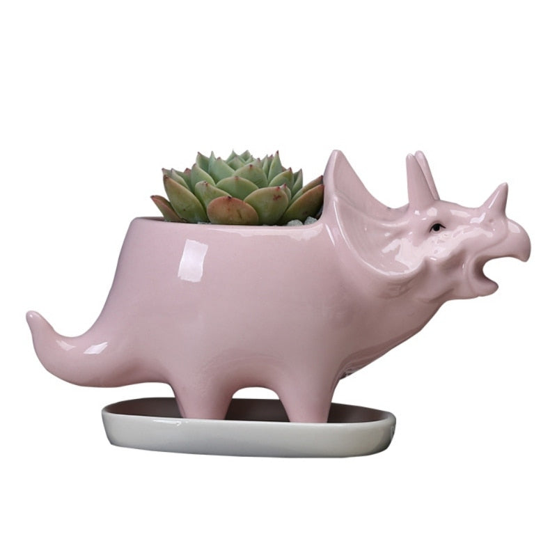 Creative Ceramic Stegosaurus Flower Pot Succulent Garden Desktop Decoration With Tray Creative Dinosaur Flower Planter Pot