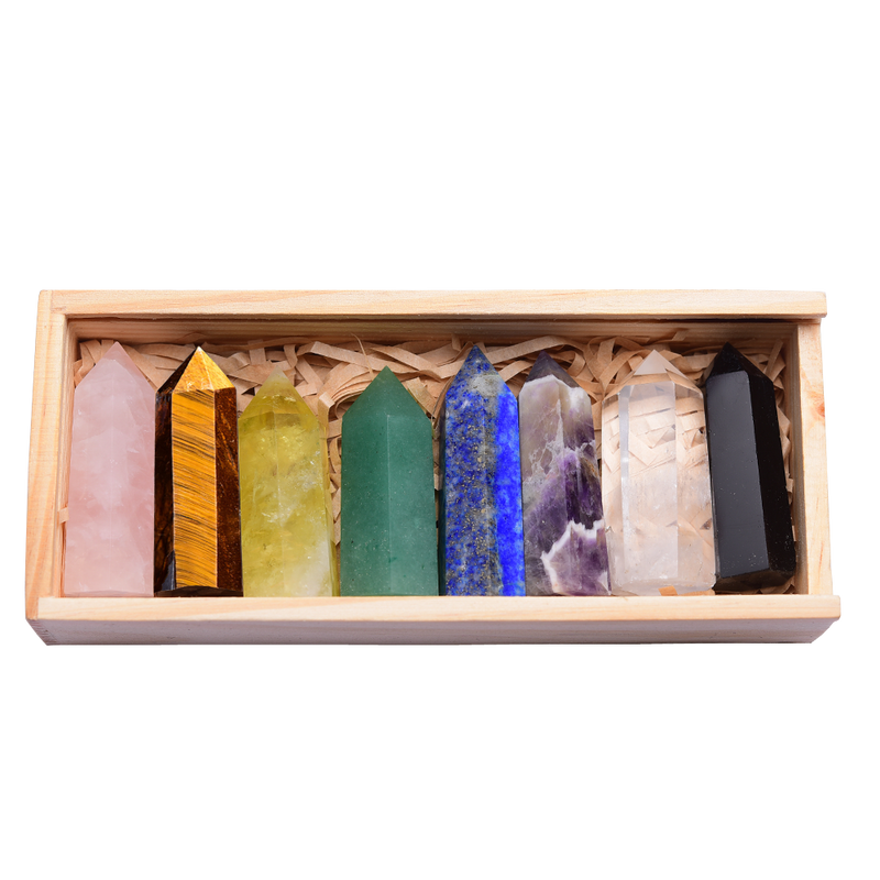 Wooden gifts Natural crystal Single Point Healing Crystal Wand 6 Faceted Reiki Chakra Stones Crystal Healing Prism for Reiki