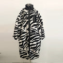 Women Winter Faux Fur Teddy Bear Coat Thick Oversized Long Coat Zebra Color Loose Women;s Jacket