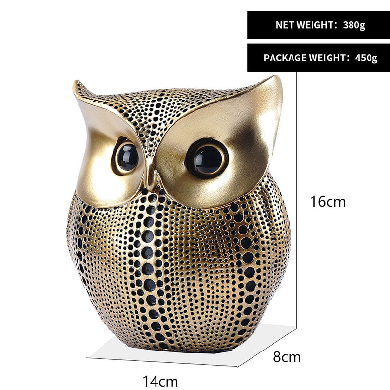 NORTHEUINS Golden Owl Figurines for Interior Resin Animal Statues Sculpture Home Living Room Decoration Gifts for the New Year