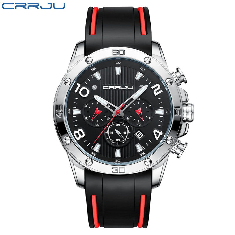 Reloj CRRJU para hombre, cronógrafo, deportes al aire libre, relojes impermeables, pantalla luminosa, reloj de goma de cuarzo, reloj Masculino