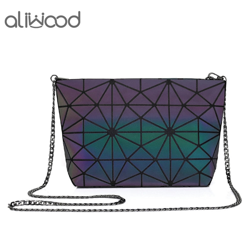 Marcas Aliwood, bolsos geométricos luminosos para mujer, bolsos de hombro con cadena, bolsos de mano, estuches de viaje, bolsos de mensajero holográficos para mujer