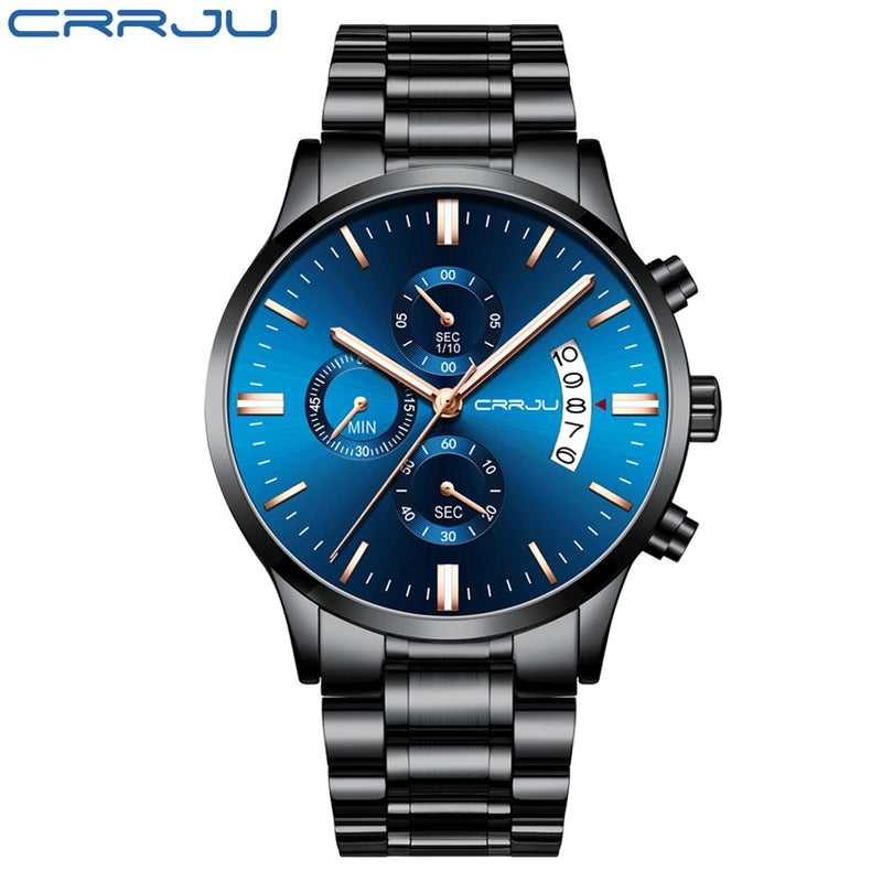 Herrenuhr CRRJU Edelstahl-Mode-Armbanduhr für Herren Top-Marke Luxus wasserdicht Datum Quarzuhren relogio masculino