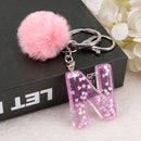 1PC Keyring Pink Color English Letter Keychain with Puffer Ball  26 English word Glitter Resin A TO Q Handbag Charms for Woman