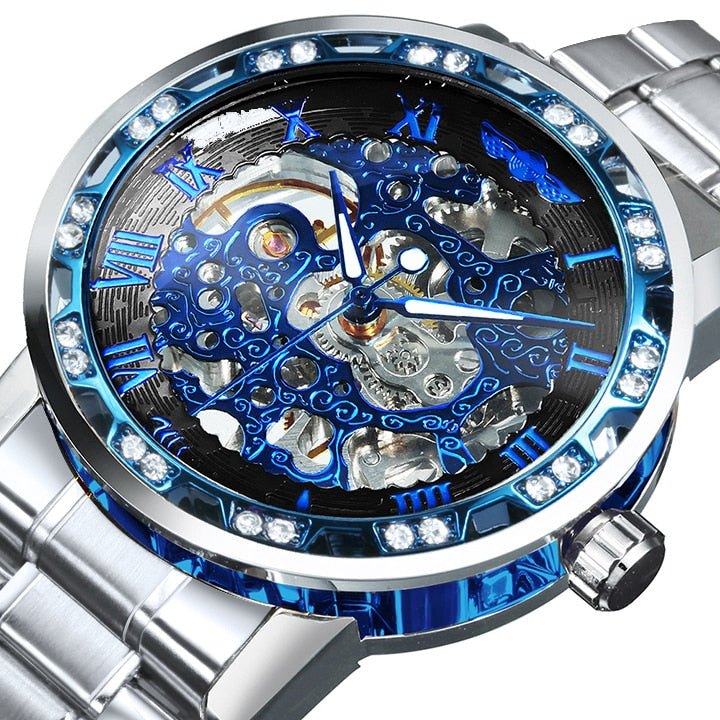 Winner Transparent Diamond Mechanical Watch Skeleton Wrist Watch for Men Top Brand Luxury Watches Unisex Size Clock reloj hombre