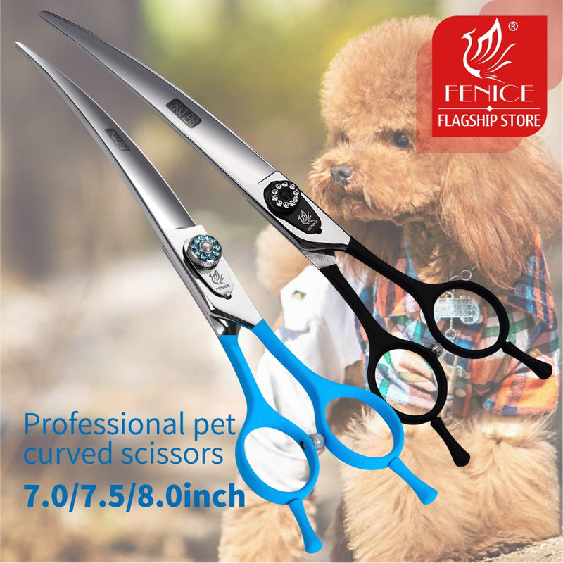 Fenice, tijeras profesionales para el cuidado de mascotas de 7,0/7,5/8,0 pulgadas, Japón 440C, cizalla curvada para cortar el pelo de cachorros y perros