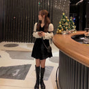 Vintage Mini Dress Lolita Women 2021 Autumn Lace Bow Velvet Evening Party Dress Female Y2k Casual Kawaii One Piece Dress Korean