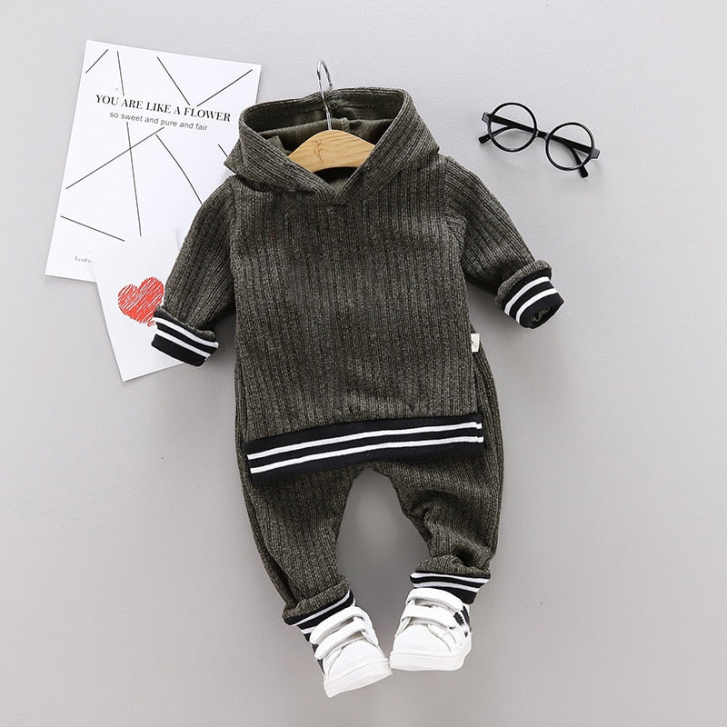 Kleinkind-Kleidung, weiche Baumwolle, Boutique-Set, Kinder, Jungen, solide, langärmelig, Kapuzenpullover, Trainingsanzug, Hose, Kinder-Outfit-Set für 1–4 Jahre