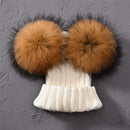Winter Baby Knit Hat With Two Fur Pompoms Boy Girls Natural Fur Ball Beanie Kids Caps Double Real Fur Pom Pom Hat for Children