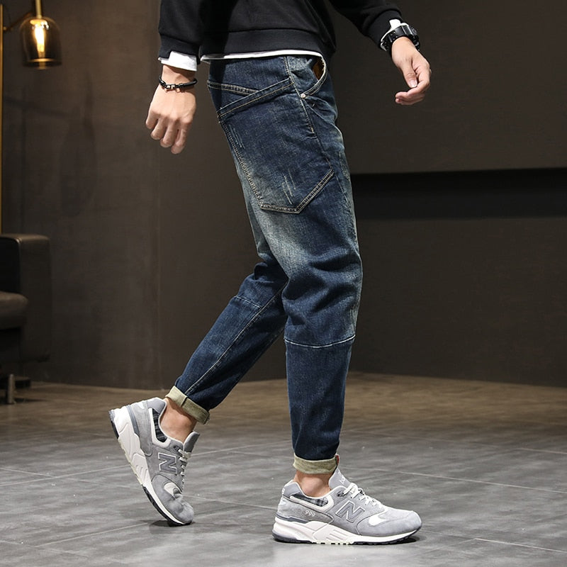 Mens Jeans Harem Pants Fashion Pockets Desinger Loose fit Baggy Moto Jeans Men Stretch Retro Streetwear Relaxed Tapered Jeans 42