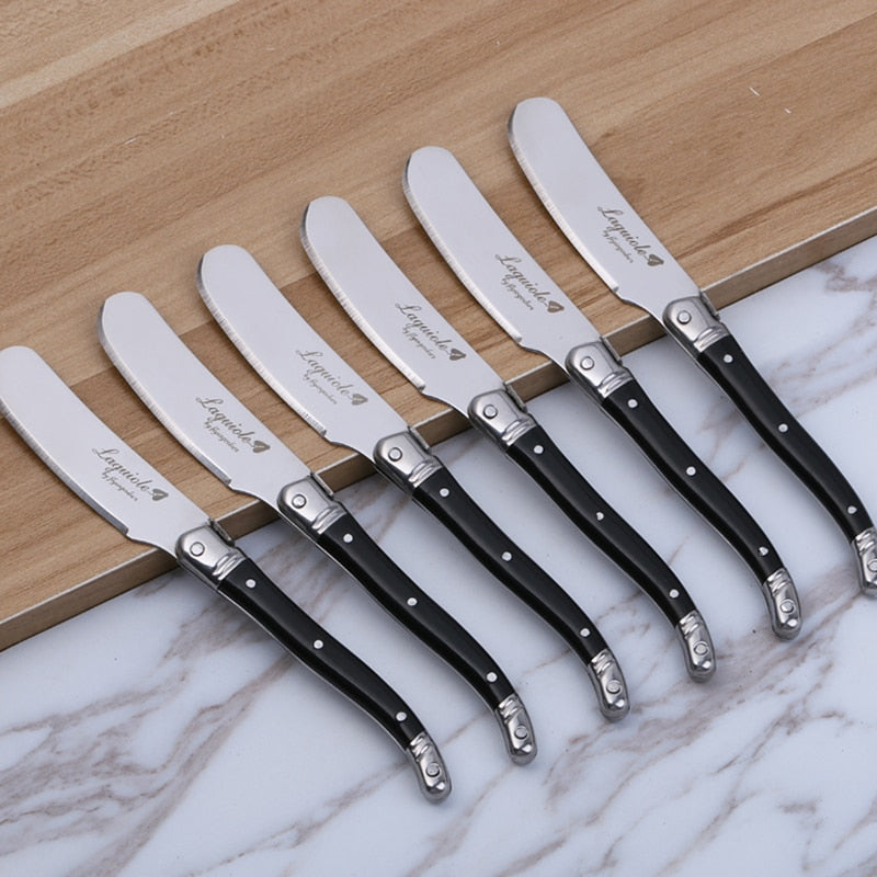 6pcs Laguiole Butter Knife Cheese Spreader Spatula Rainbow Plastic Handle Cheese Sandwich Slicer Stainless Steel Kitchen Utensil