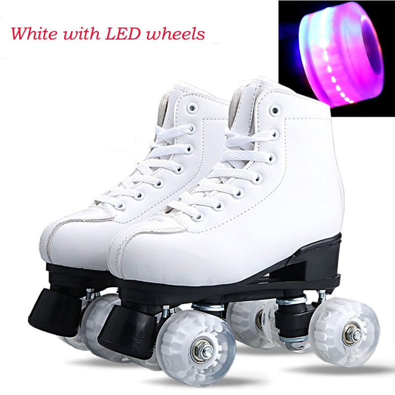 Patines de ruedas de cuero Artificial Japy, Patines de doble línea para mujeres y hombres, zapatos de patinaje de dos líneas para adultos, Patines con PU blanco de 4 ruedas