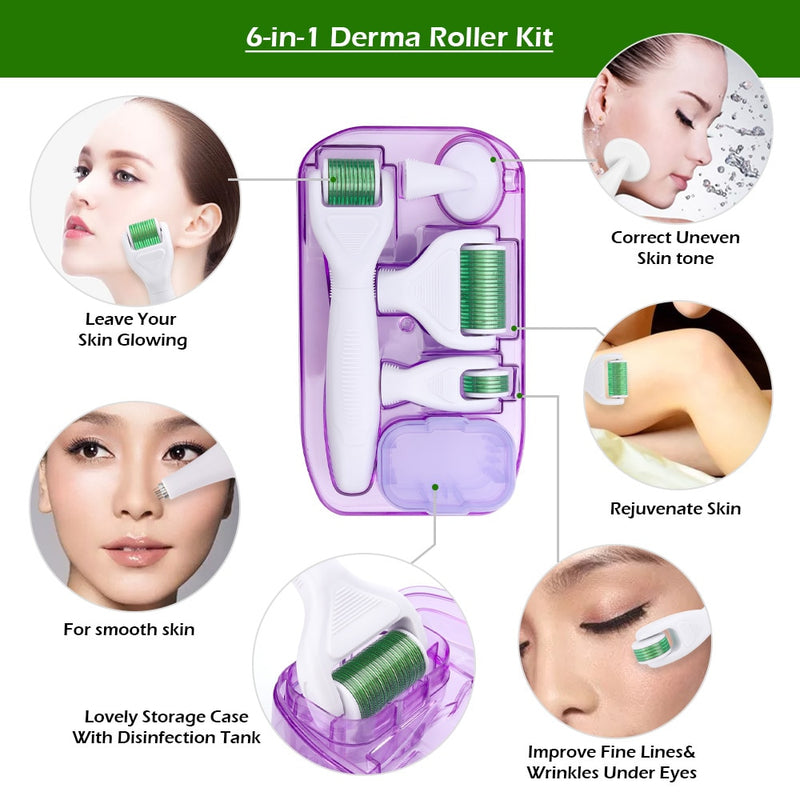 4/5/6 in 1 Microneedle Roller Kit für die Hautpflege zu Hause, kosmetisches, nicht-invasives Mikronadelwerkzeug für das Haarwachstum im Gesicht, Bart, Heimgebrauch