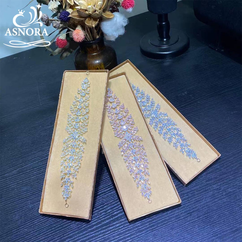 ASNORA Wedding 3A Cubic Zirconia Soft Headband Green Hair Accessories High Quality CZ Bridal Tiara Crown Jewelry For Women