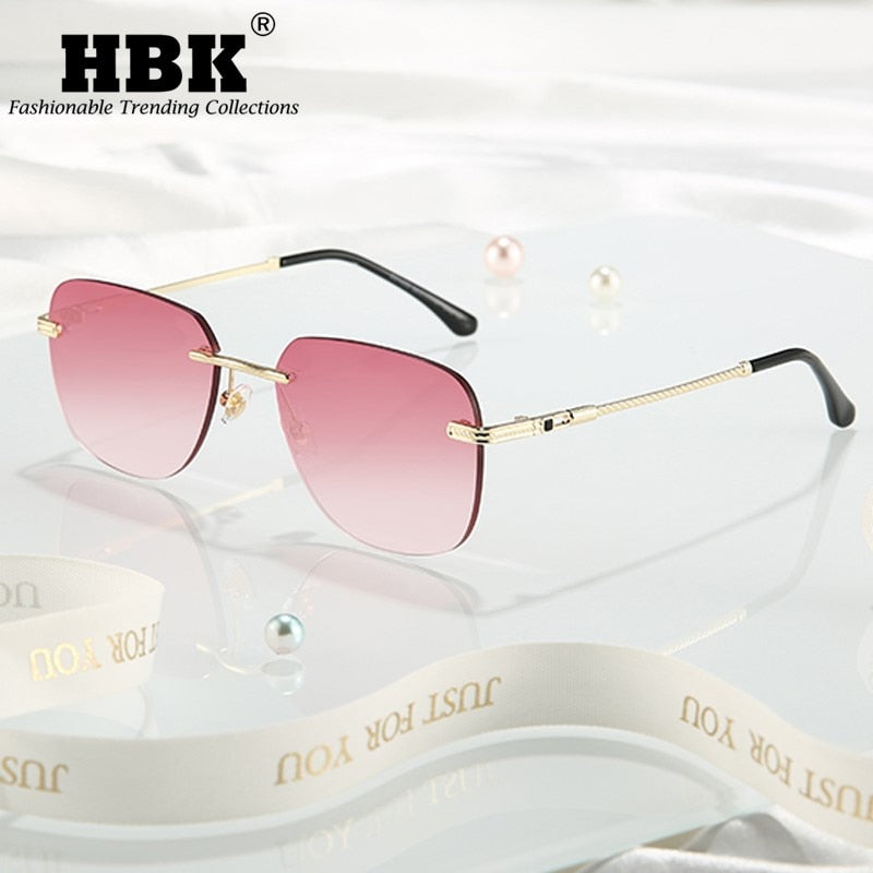 HBK Square Rimless Sunglasses Women Men Red Mirror Yellow Lens Metal Frame Fashion Vintage Frameless Sun Glasses Ladies