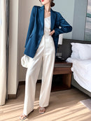 Blue Blazer for Women 2022 Spring Autumn Trendy Korean Style Luxury Satin Suit Jacket OL Work Coat Female Outerwear