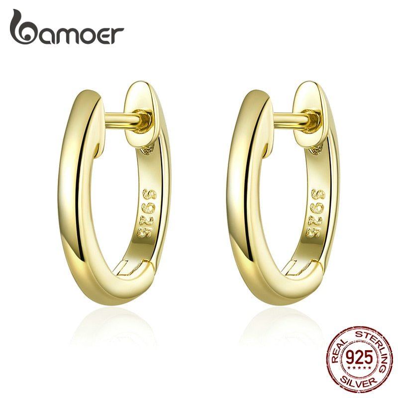 bamoer Genuine Sterling Silver 925 Hoop Earrings for Women 2 Color Tiny Ear Hoops Rose Gold Color Female Jewelry Brincos SCE808