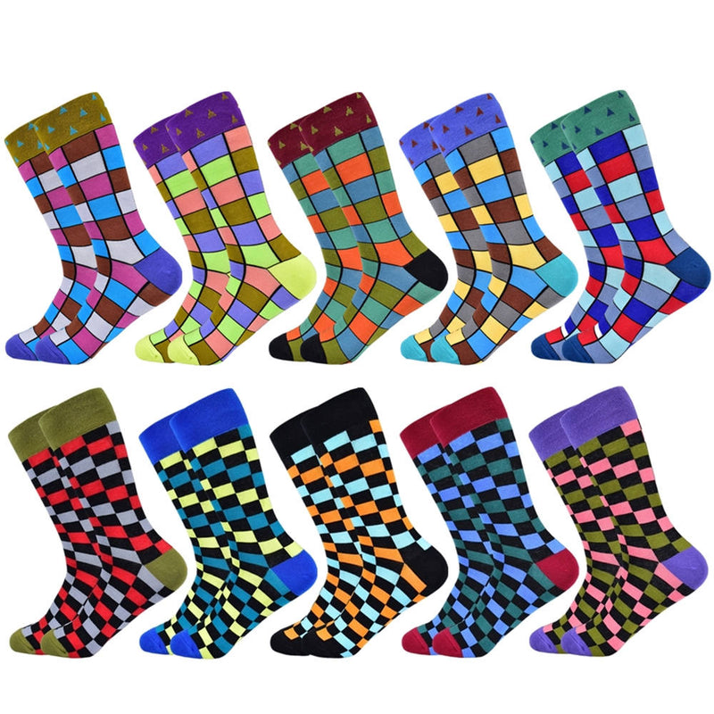 Heißer Verkauf Männer Socken 2020 Neue Bunte Geschenke für Männer Baumwolle Herren Socken Geometrische Gitter Klassische Glückliche Business Casual Socken Männer