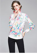 Sommer Damen Schlanke Blusen Tops Barock Print Runway Langarm Shirt Damen Kragen Elegante Vintage Büro Shirts Arbeitskleidung