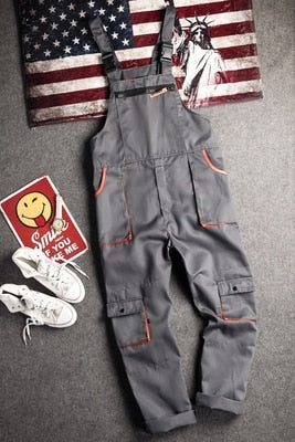 Bib Overalls Casual Work Clothing Large Size Sleeveless Bib Pants Protective Coveralls Strap Jumpsuits Fly Pockets UniformsS-5XL