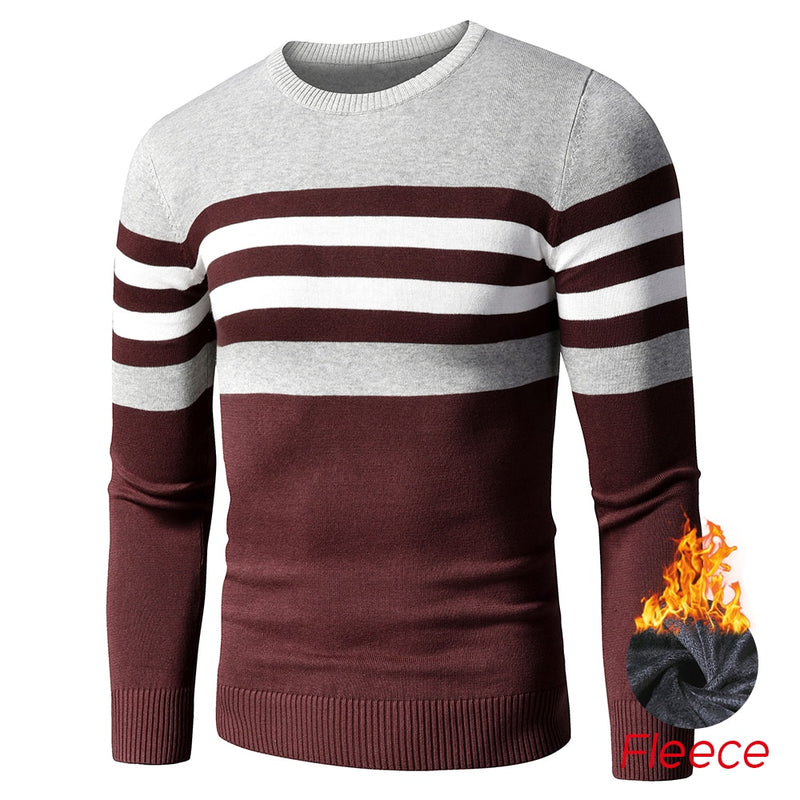 4XL hombres 2020 otoño nuevo Casual rayas grueso polar algodón suéter pulóveres hombres traje moda Vintage cuello redondo abrigo suéter hombres