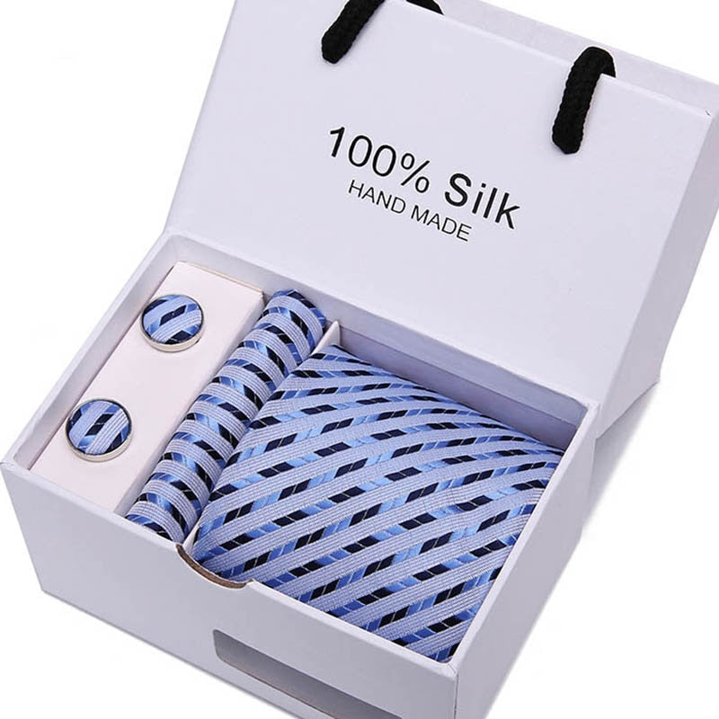 Gift box Packing  Brand Luxury Necktie Pocket Square Wedding Mens Neck TIes Silk Tie Set  Cufflinks Handkerchief