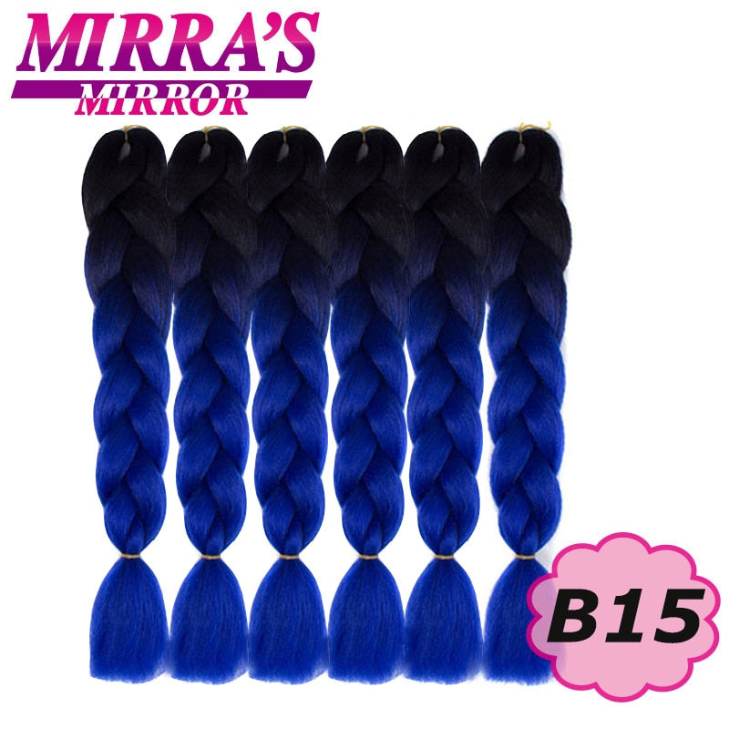 24inch Jumbo Braids Synthetic Hair For Box Braid Ombre Braiding Hair Extensions Three Tone Black Brown Blue Pink Mirra’s Mirror