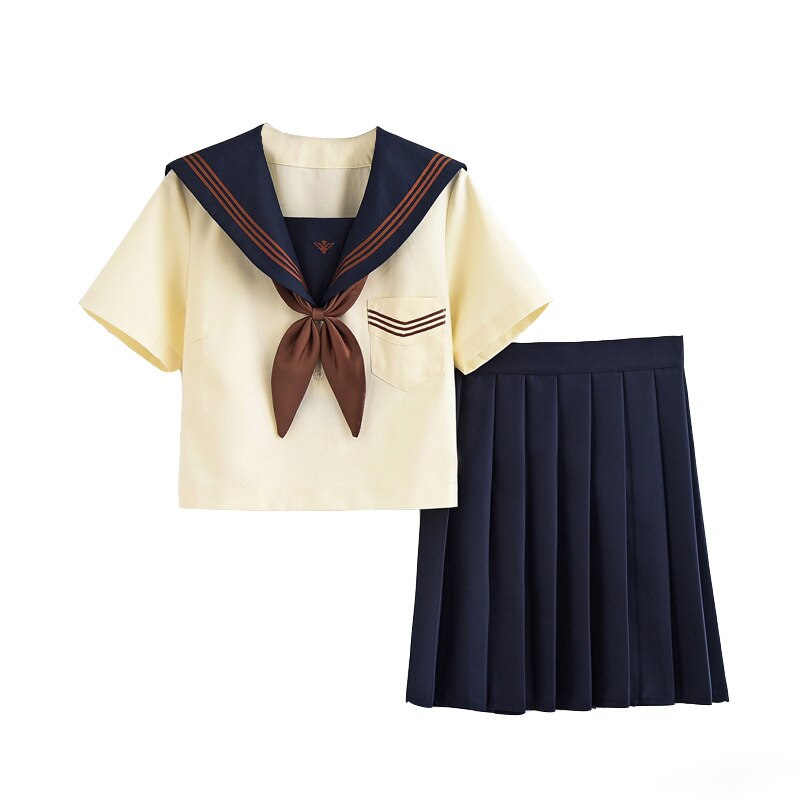 Uniforme escolar para niña, uniformes escolares de marinero de la Marina de clase japonesa, ropa de estudiantes para niñas, traje de marinero azul marino de Anime COS beige