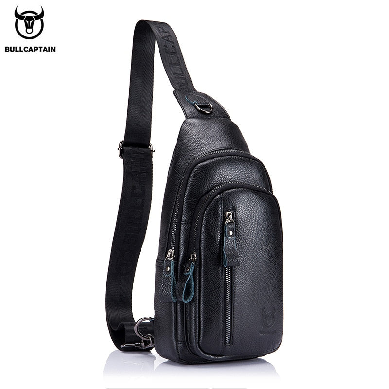 BULLCAPTAIN, bolso cruzado informal de cuero genuino para hombre, bolso de pecho de cuero para hombre, bolso de excursión a la moda, puede contener iPai de 7,9 pulgadas